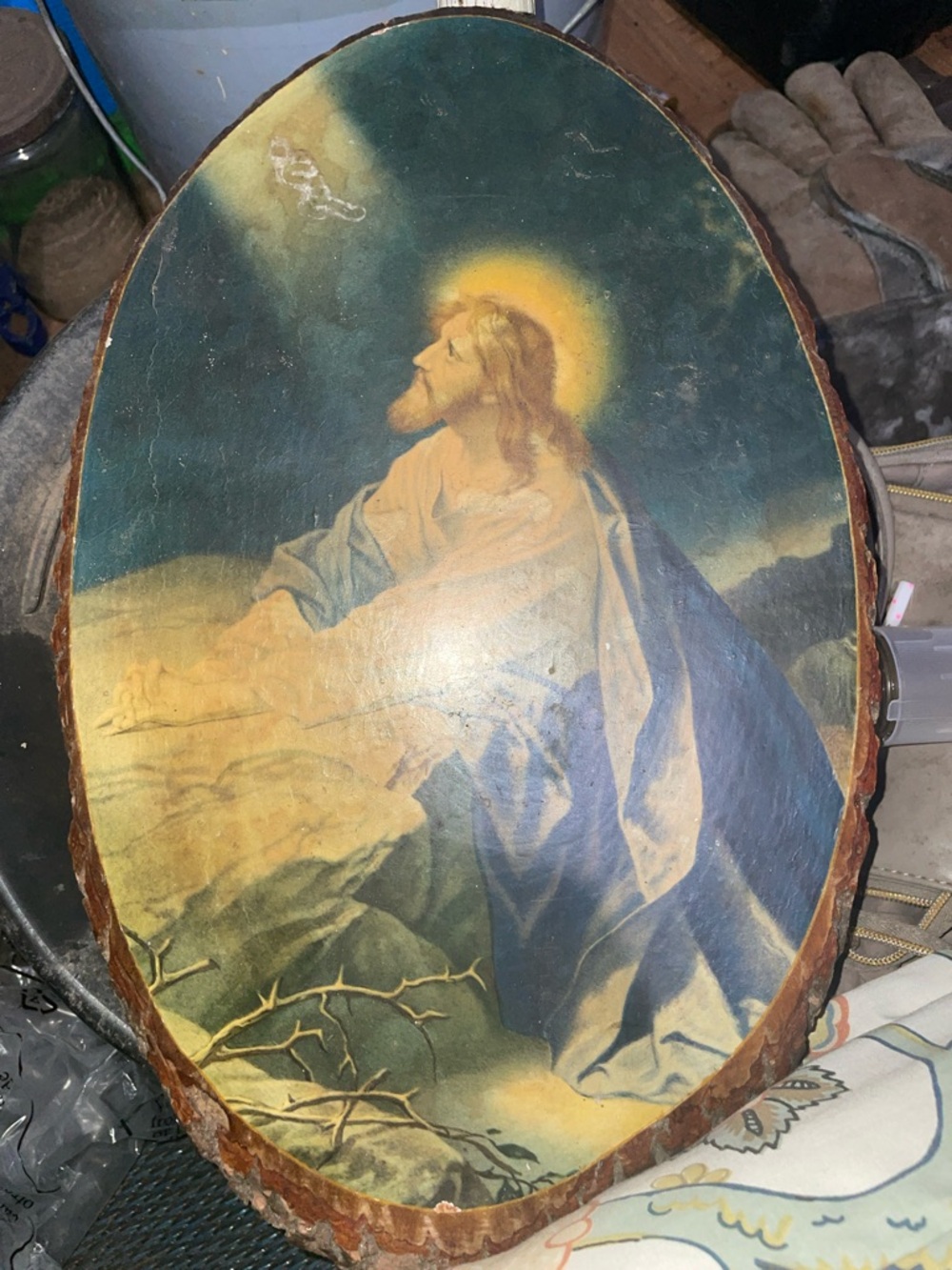 Jesus Prayer Scene Wall Art - Blue and Gold